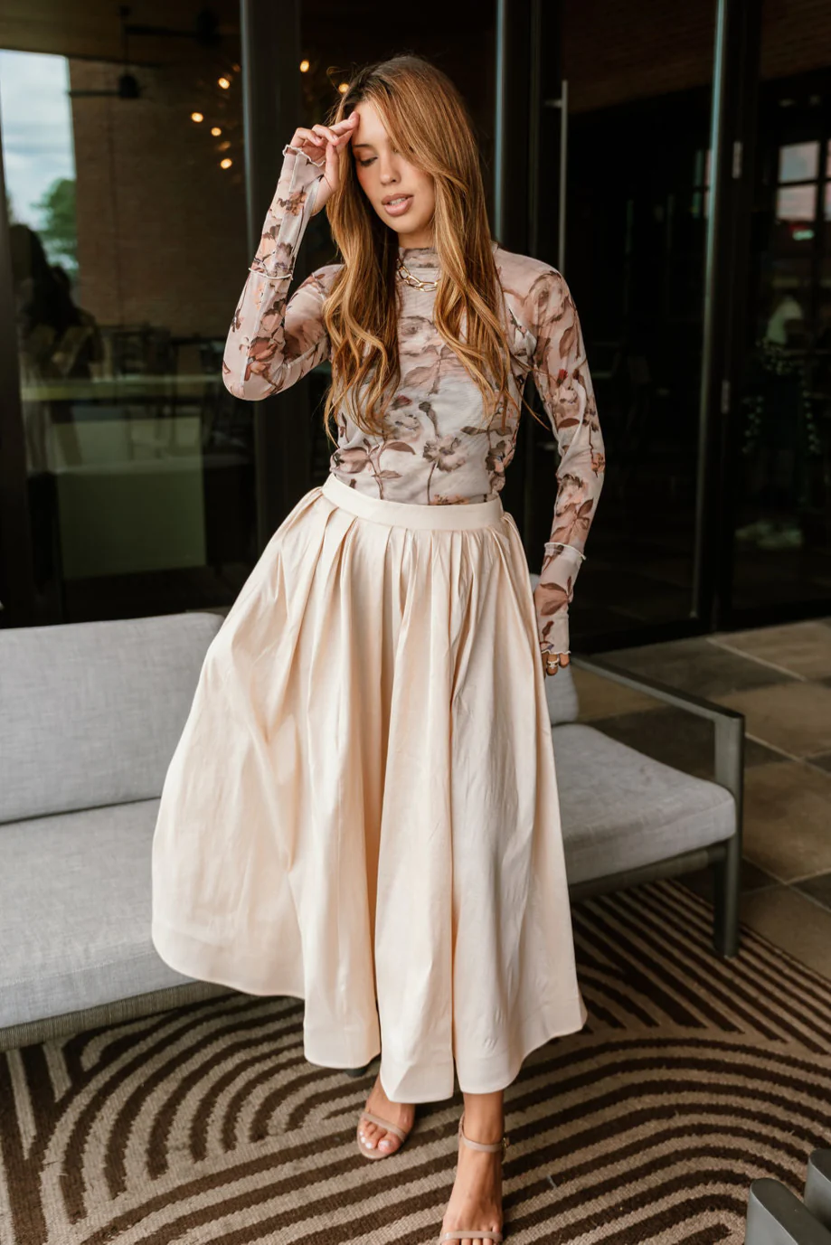 Kyra Cream Flare Midi Skirt - Image 5