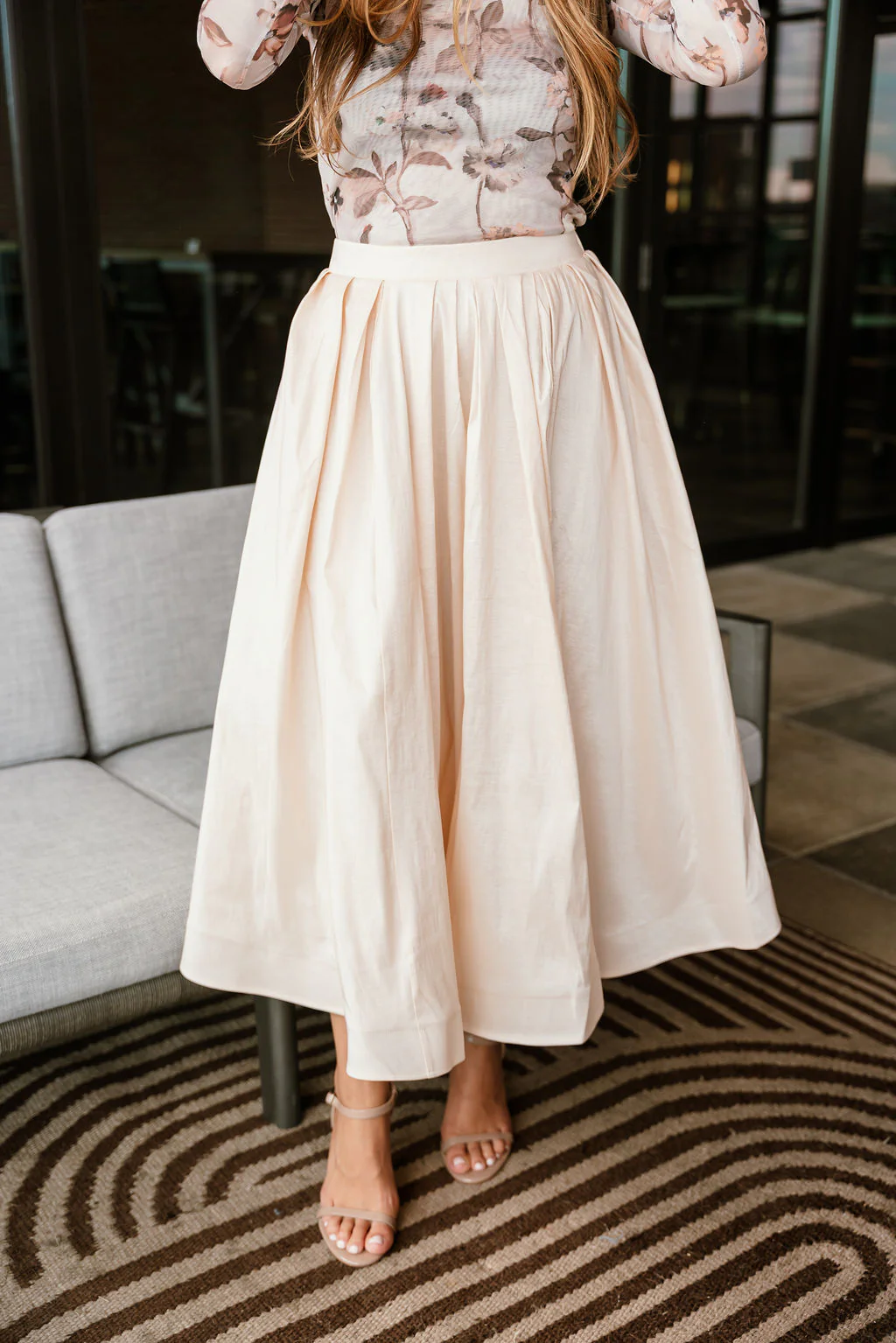 Kyra Cream Flare Midi Skirt - Image 6