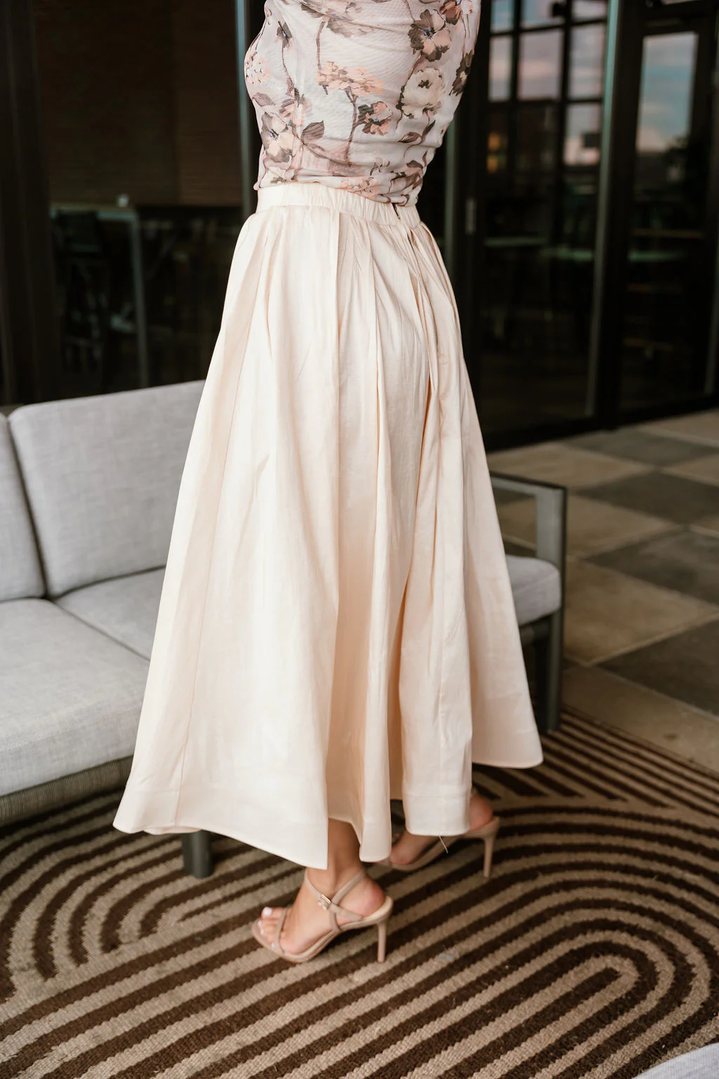 Kyra Cream Flare Midi Skirt - Image 7