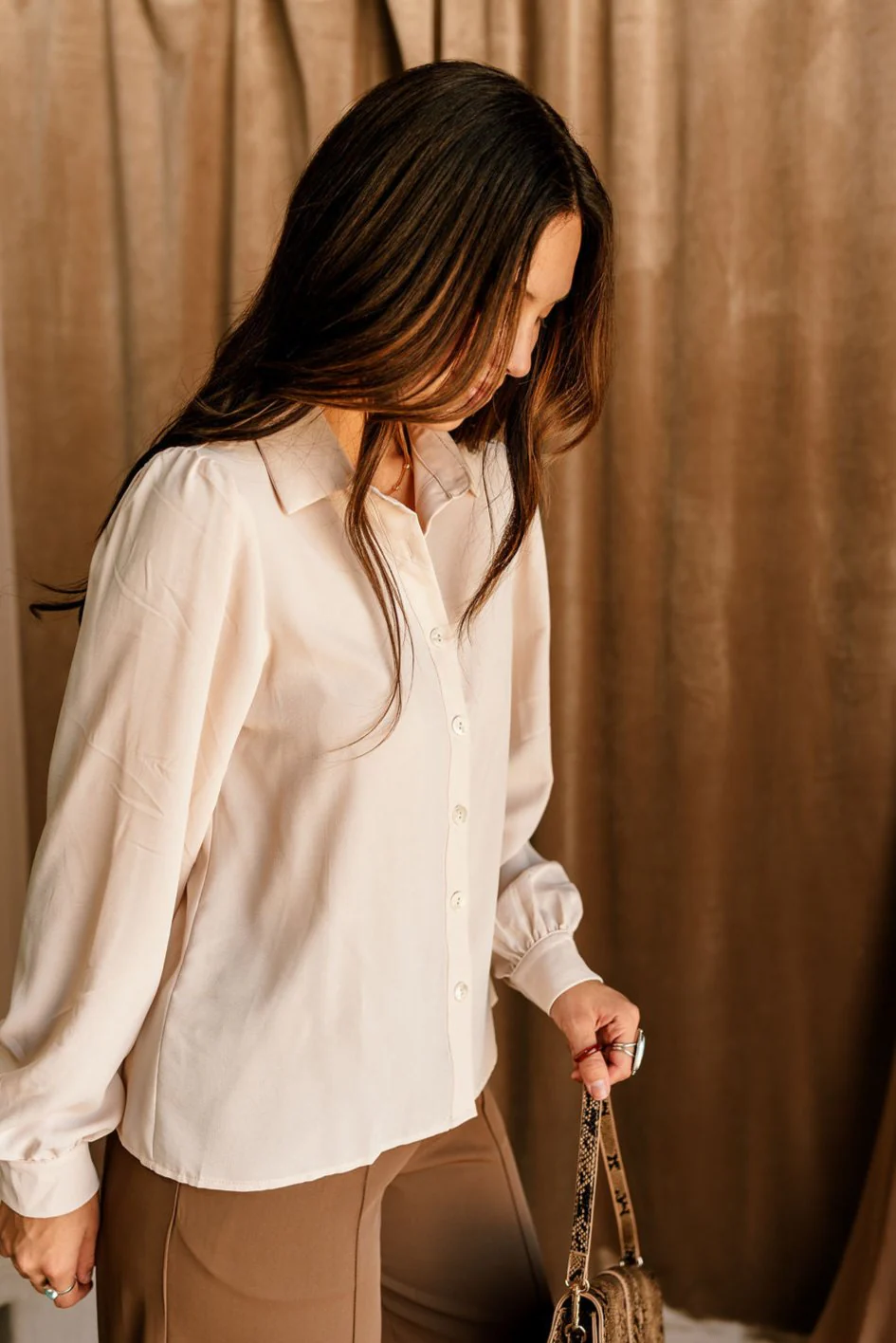 Maisie Cream Button Up Long Sleeve Top - Image 4