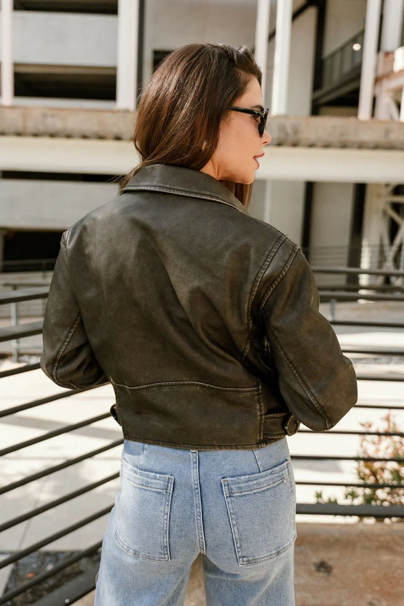 Lainey Dark Brown Faux Leather Jacket - Image 4