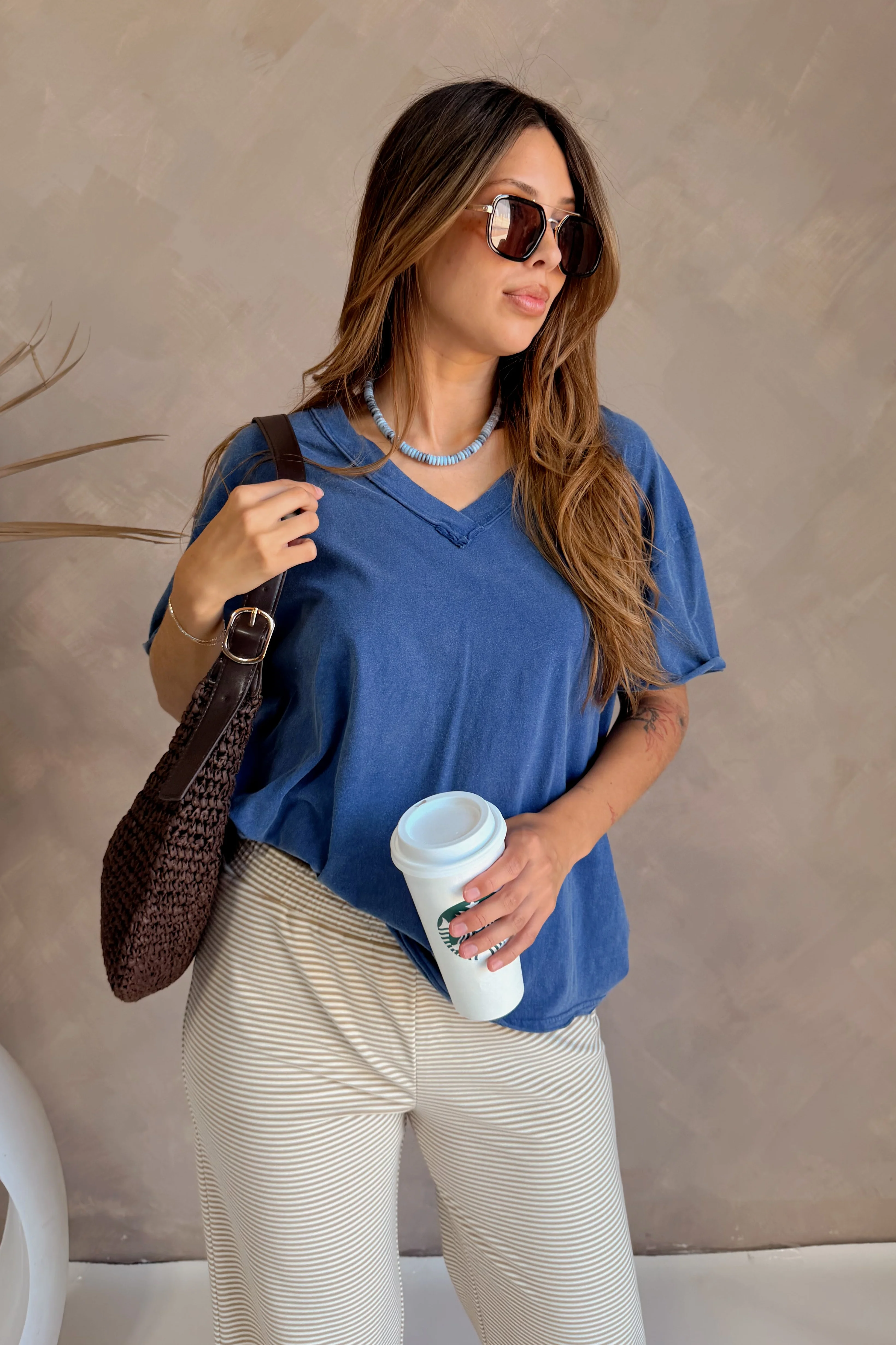 Lainey Navy Cotton Short Sleeve Top