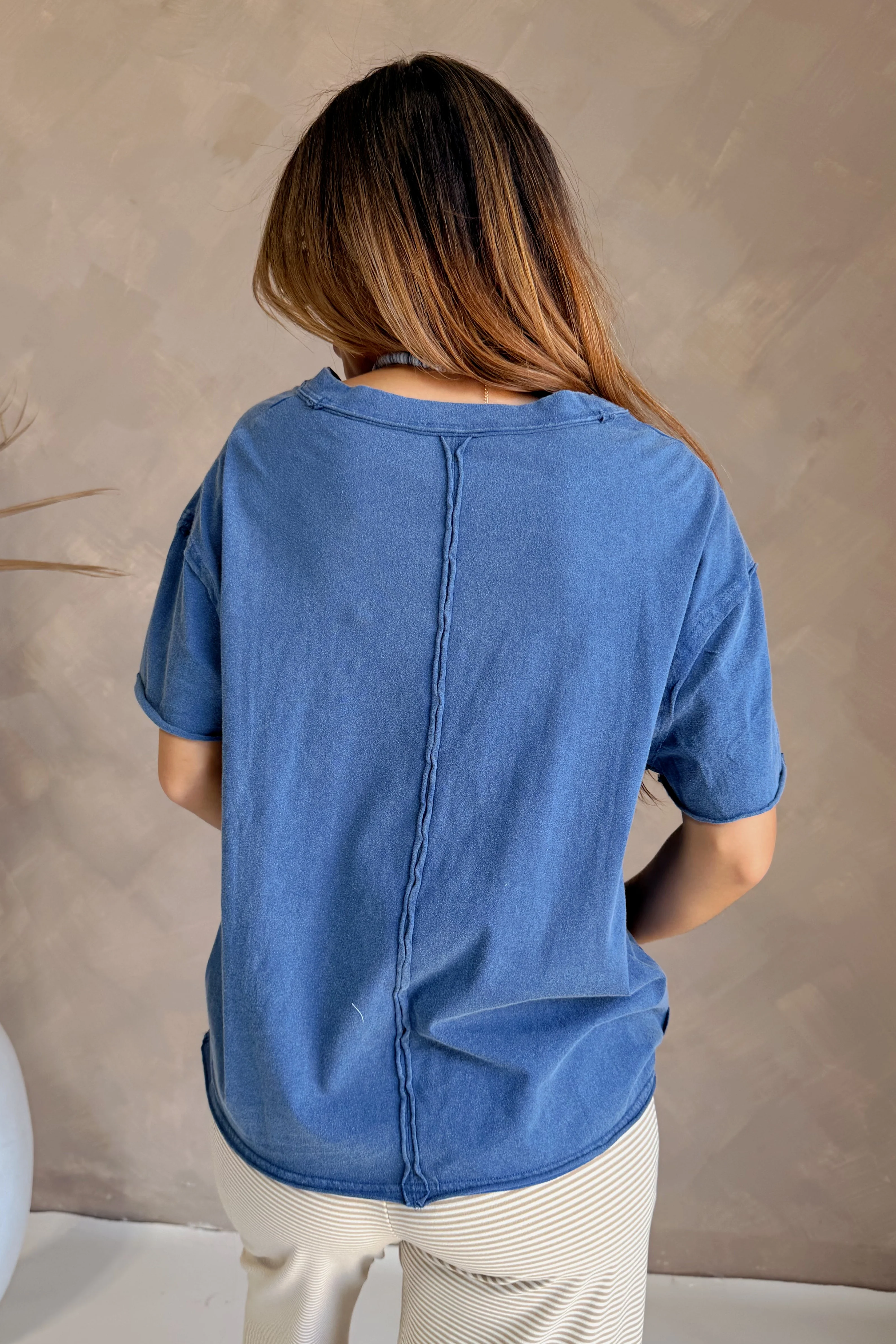 Lainey Navy Cotton Short Sleeve Top - Image 6