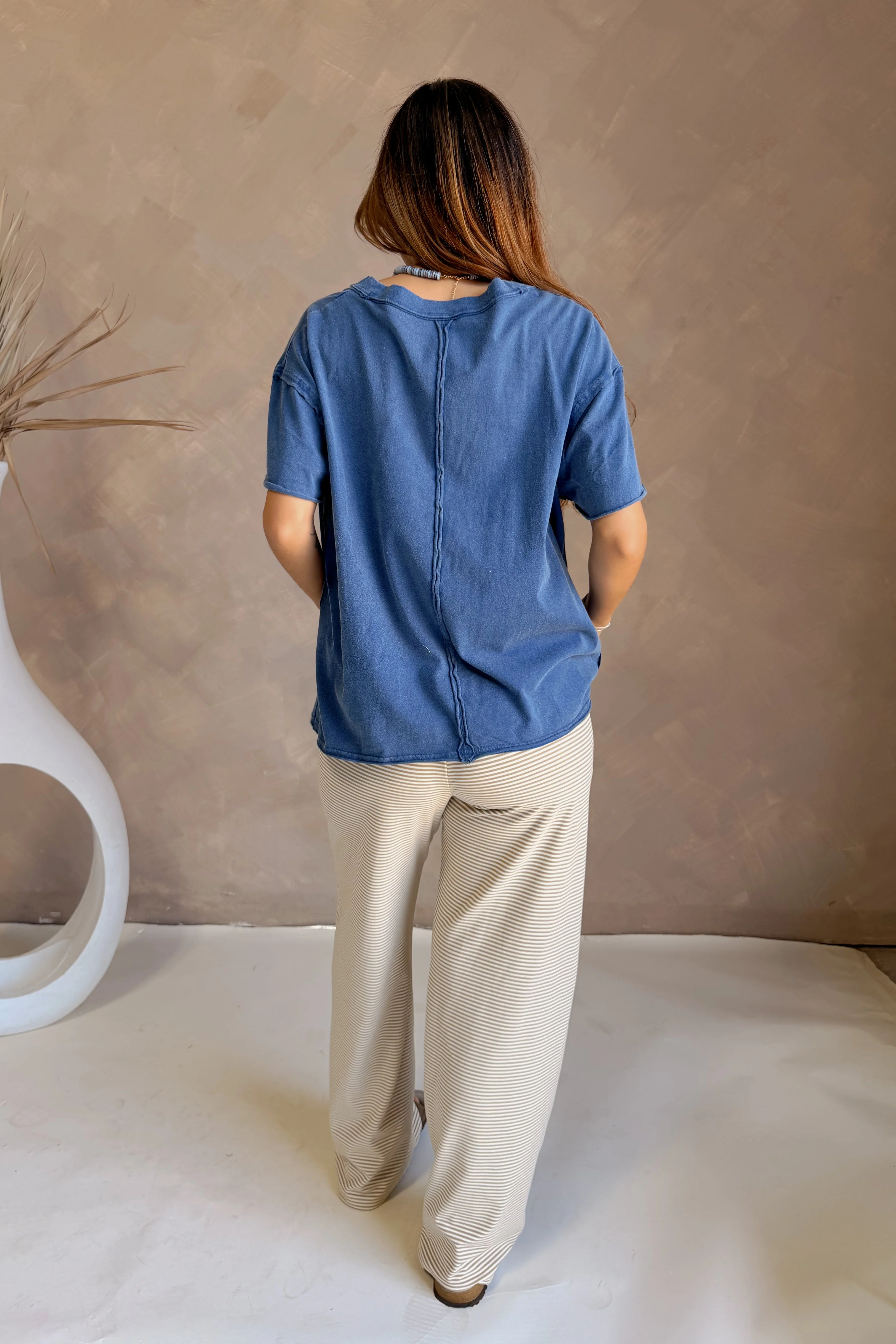 Lainey Navy Cotton Short Sleeve Top - Image 7