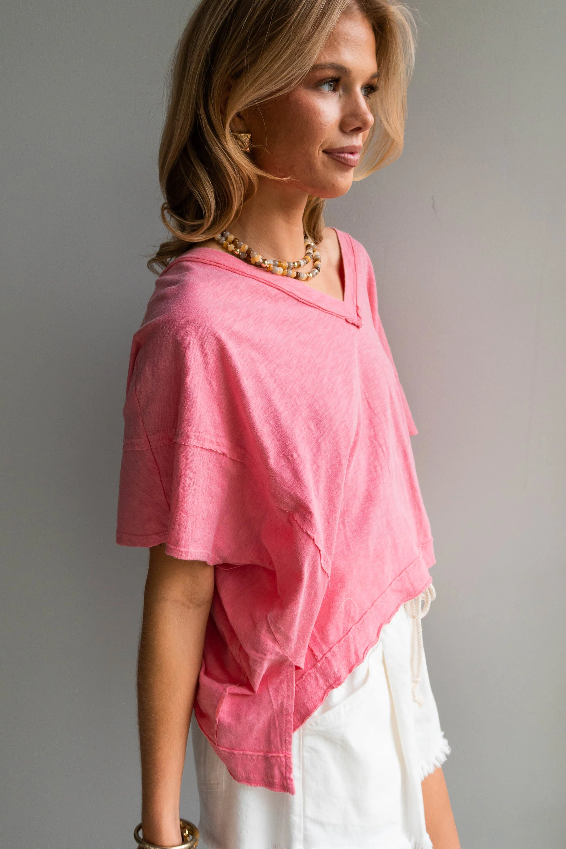 Lainey Pink Cotton Short Sleeve Top - Image 3
