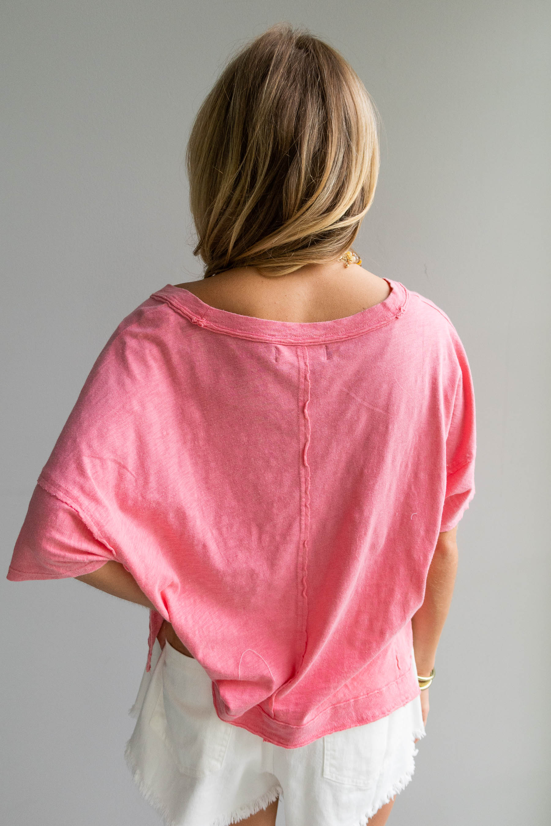 Lainey Pink Cotton Short Sleeve Top - Image 4