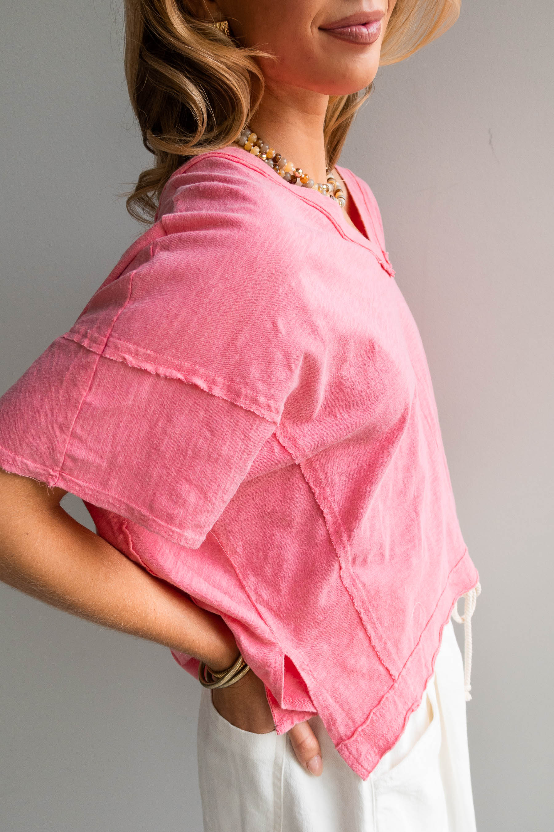 Lainey Pink Cotton Short Sleeve Top - Image 7