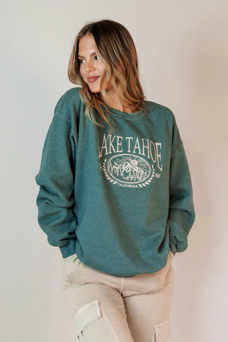 Lake Tahoe Green Embroidered Sweatshirt - Image 2