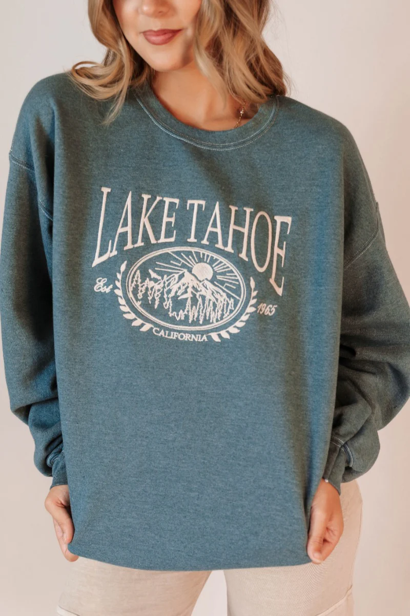 Lake Tahoe Green Embroidered Sweatshirt - Image 3