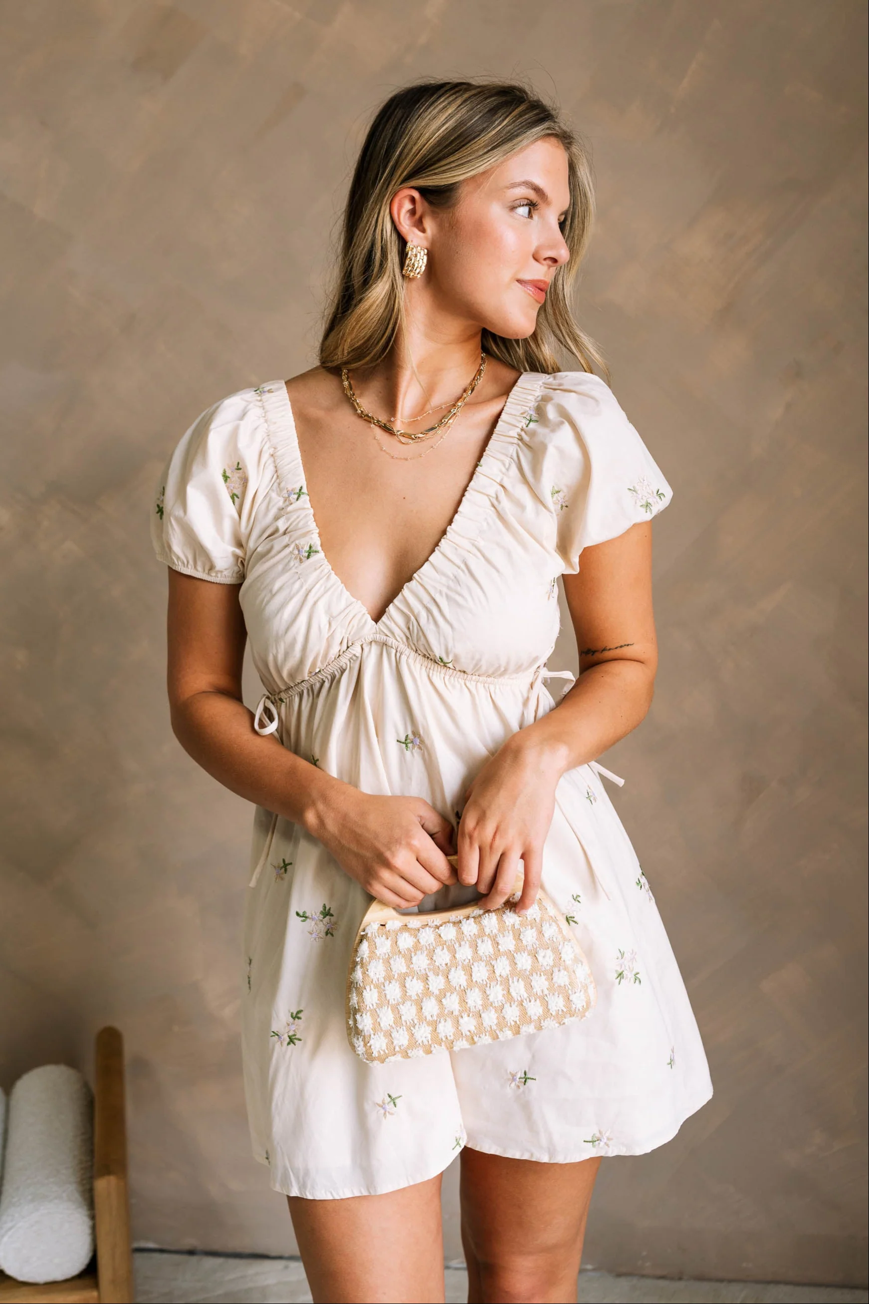Laney Cream Multi Floral Mini Dress