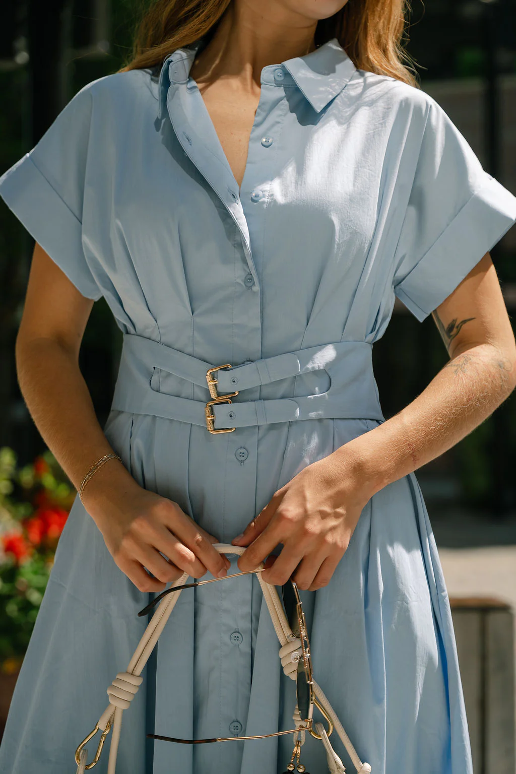 Laney Light Blue Belt Midi Dress - Image 3