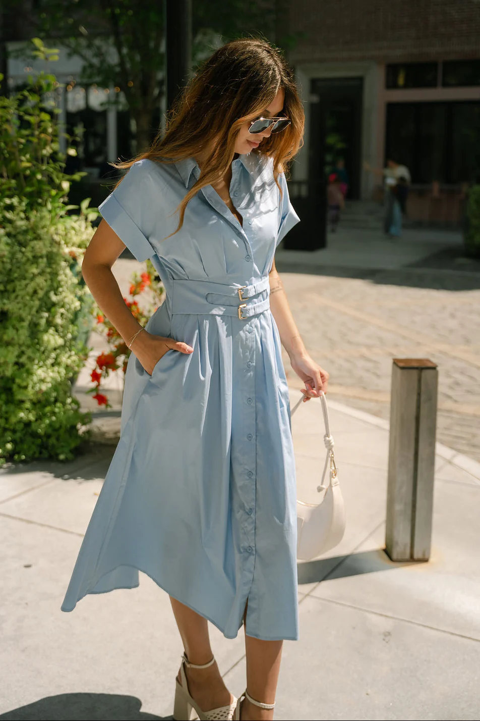 Laney Light Blue Belt Midi Dress - Image 5