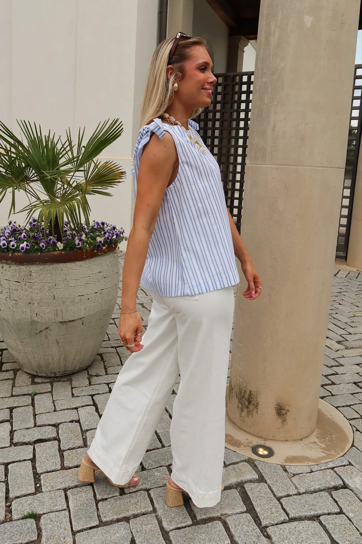 Larner White & Blue Striped Tie Tank - Image 5