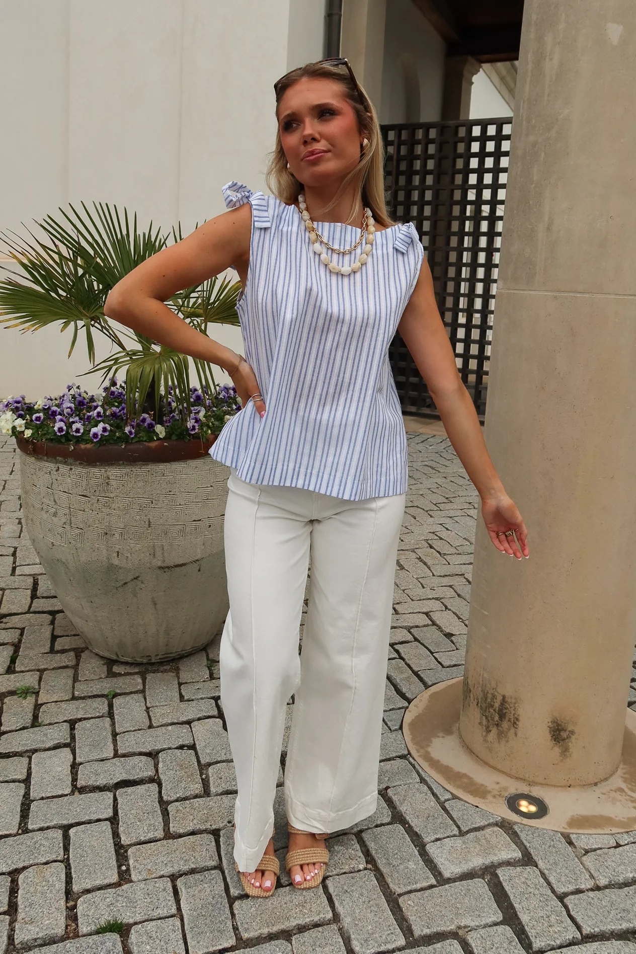 Larner White & Blue Striped Tie Tank - Image 6