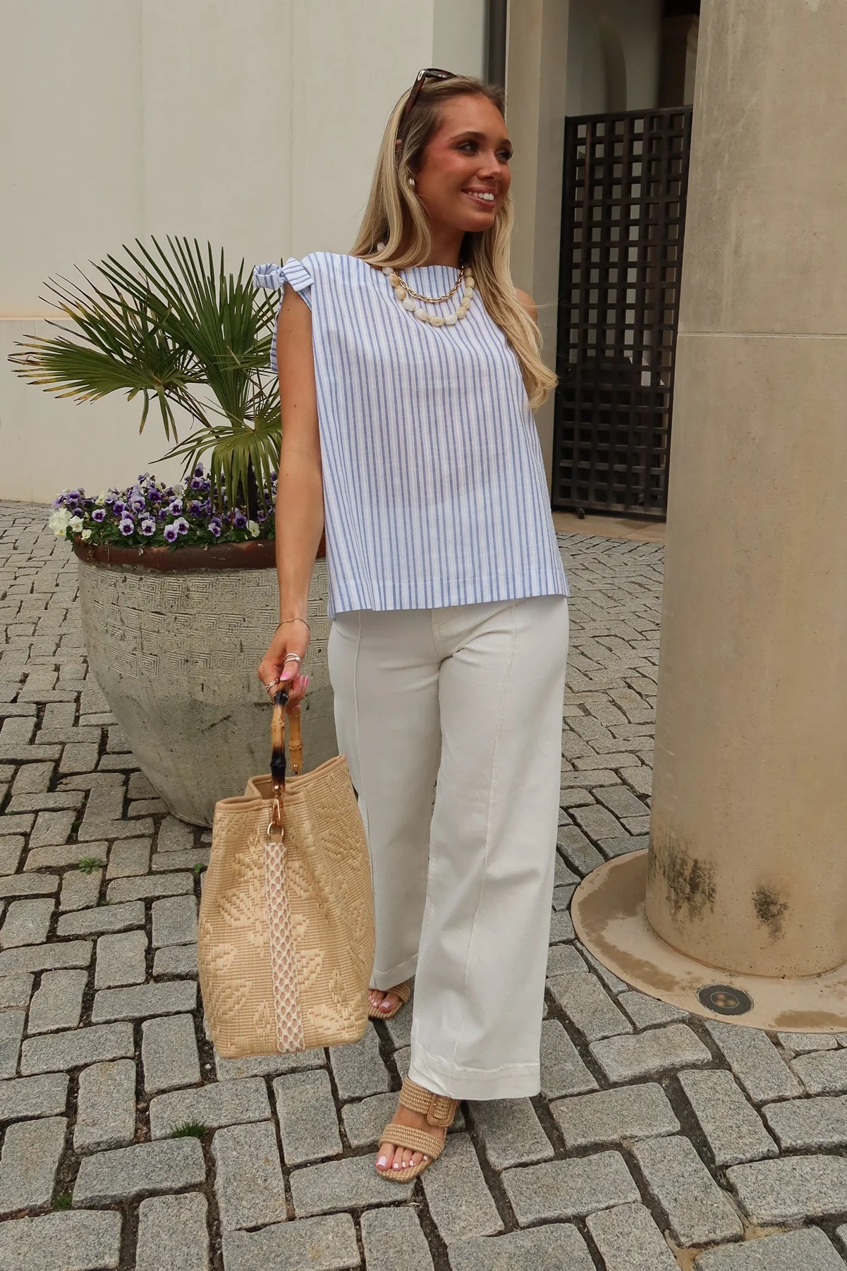 Larner White & Blue Striped Tie Tank - Image 8