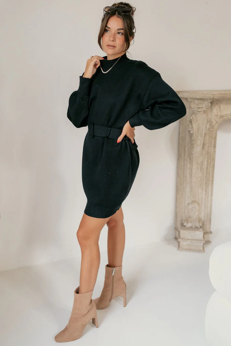 Laura Black Sweater Belted Dress - Image 4