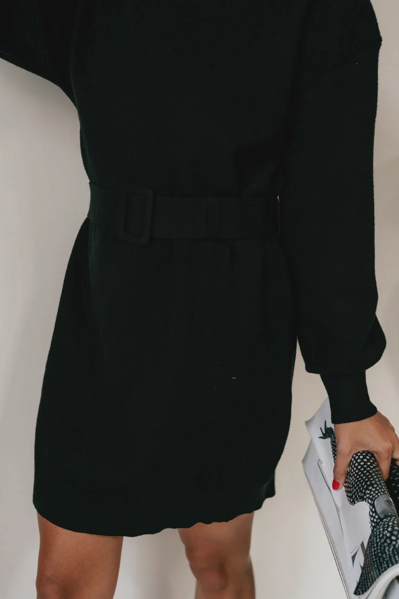 Laura Black Sweater Belted Dress - Image 5