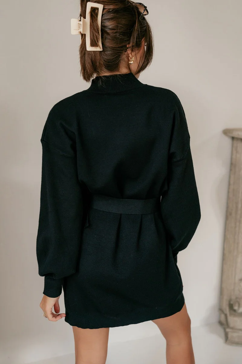 Laura Black Sweater Belted Dress - Image 7