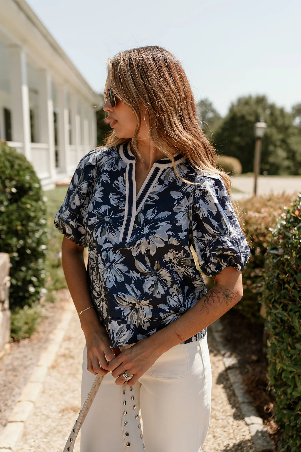 Laura Blue Multi Floral Short Sleeve Top