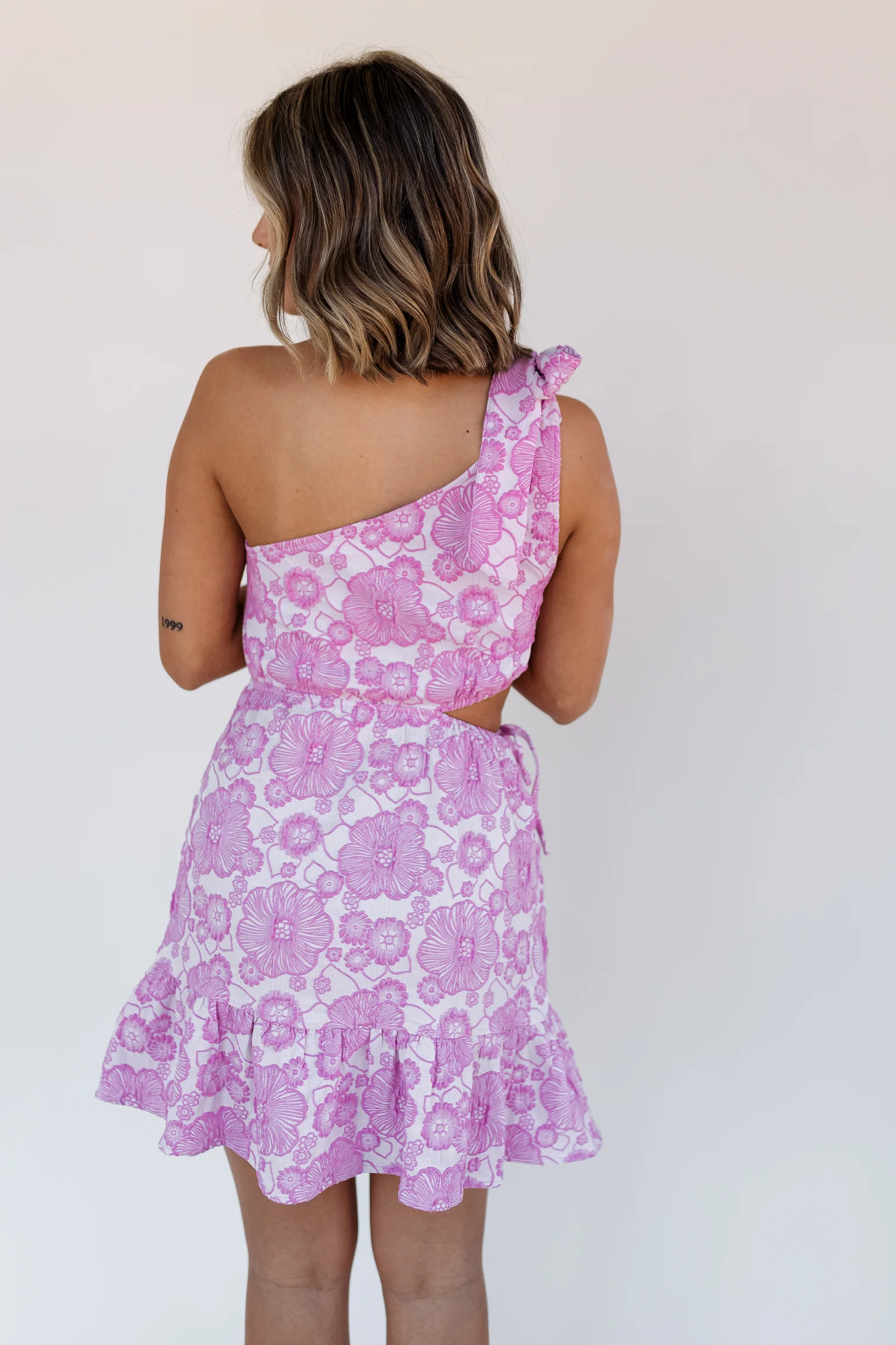Laura Pink Floral One-Shoulder Dress - Image 6