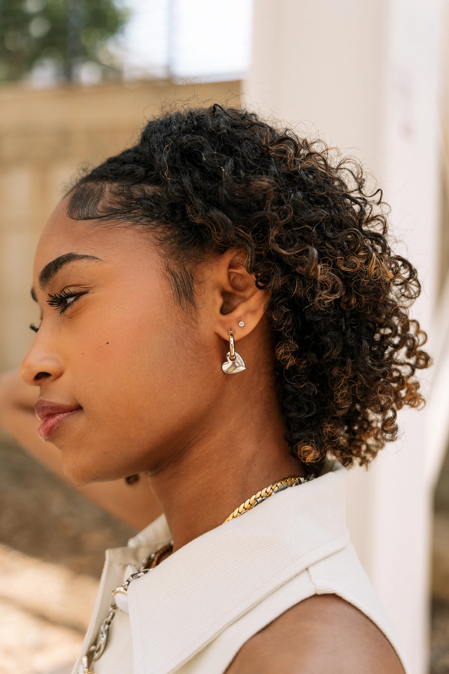Laurel Gold & Silver Heart Huggie Earring