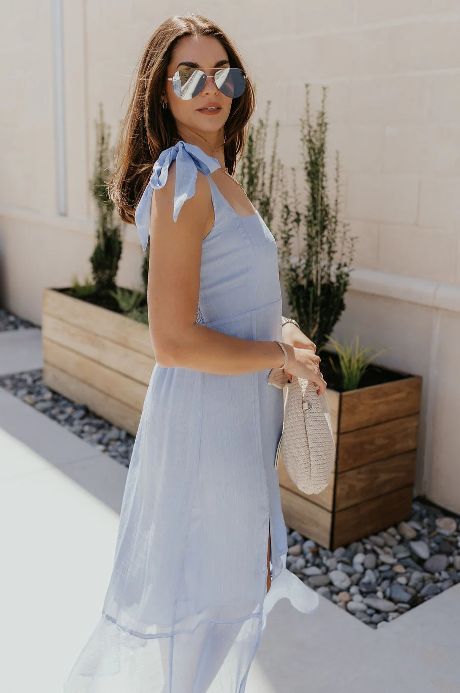 Laurel Light Blue Slit Midi Dress - Image 2