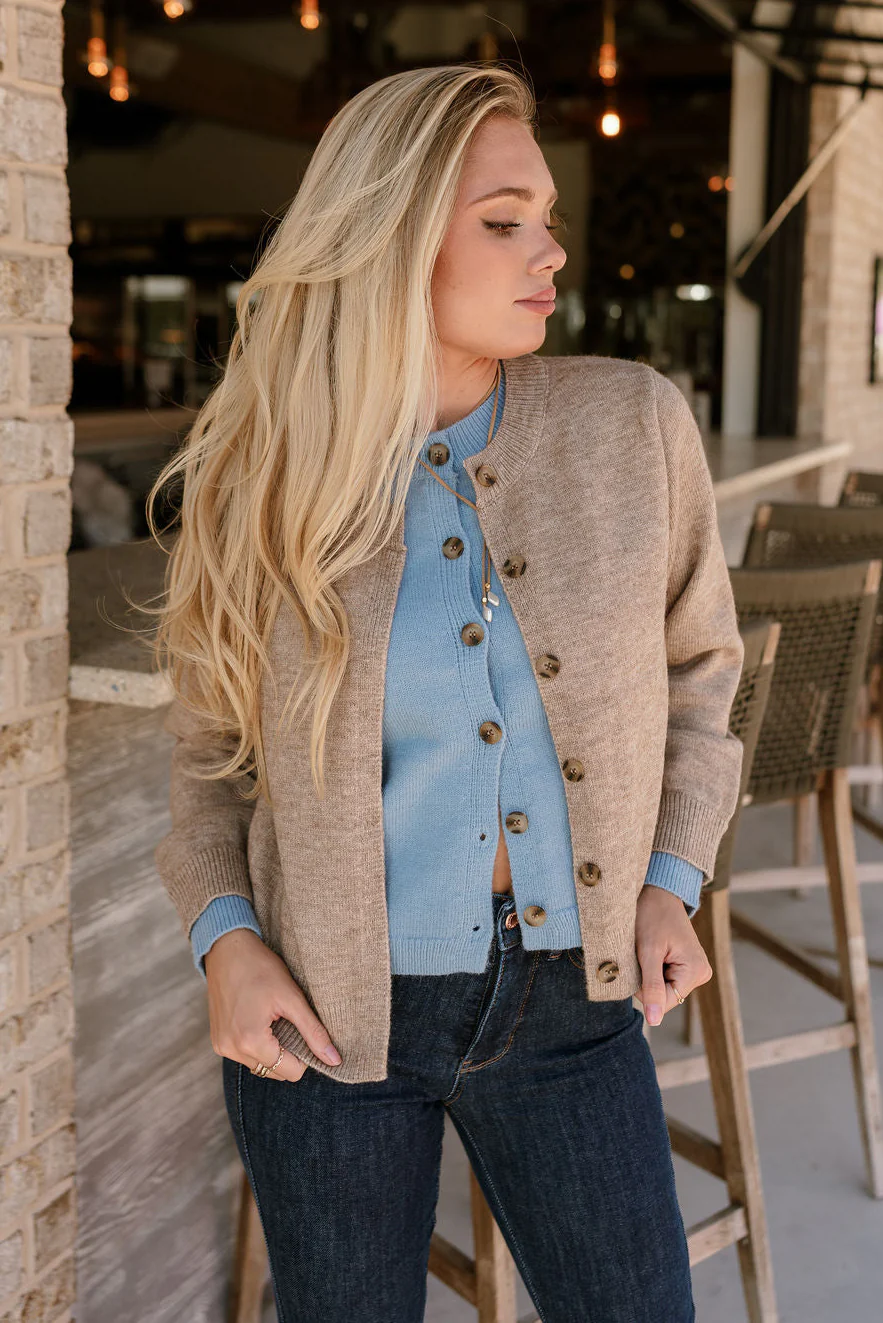 Lauren Beige & Light Blue Button-Up Cardigan - Image 2