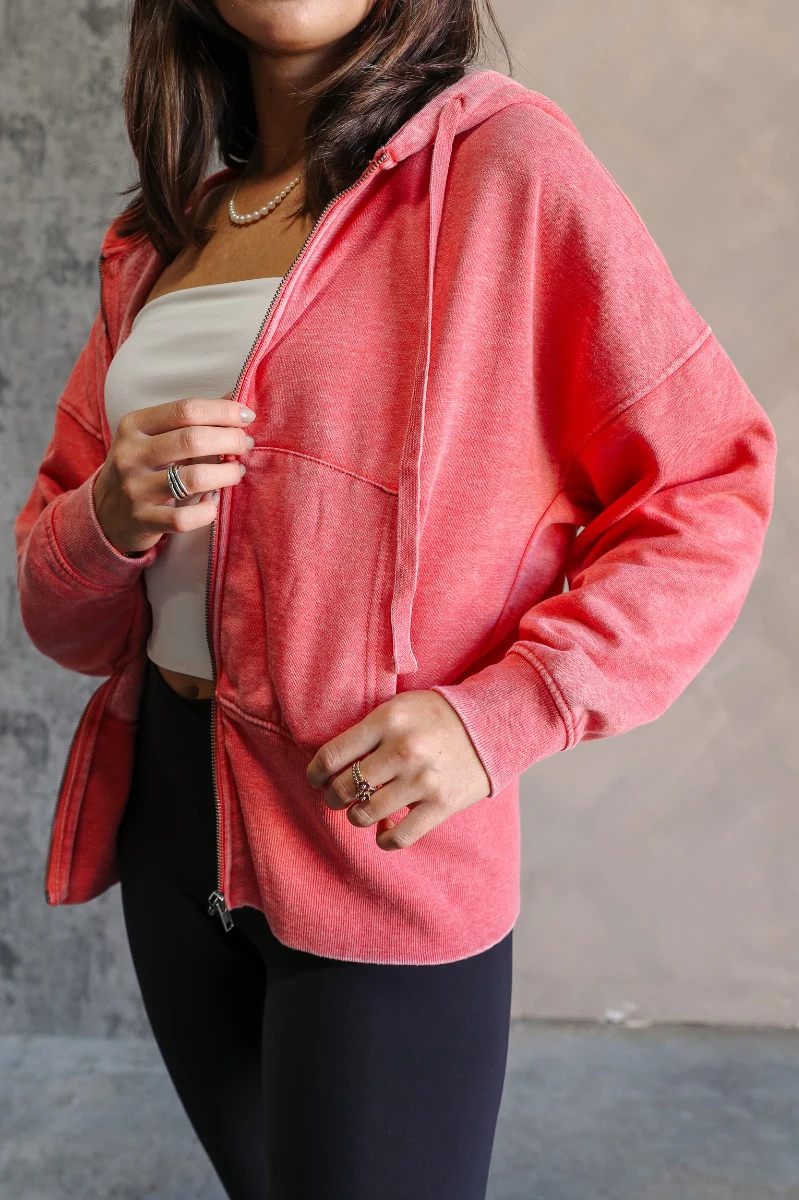 Lauren Coral Zip-Up Hoodie Sweatshirt - Image 4