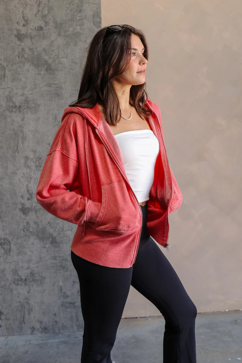 Lauren Coral Zip-Up Hoodie Sweatshirt - Image 5