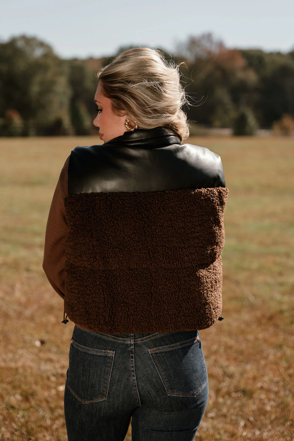 Layla Brown Shearling & Black Faux Leather Vest - Image 5