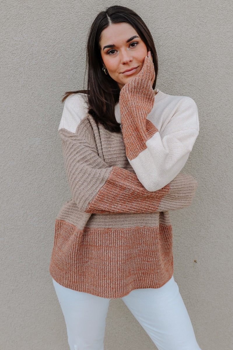 Layla Taupe Multi Long Sleeve Sweater