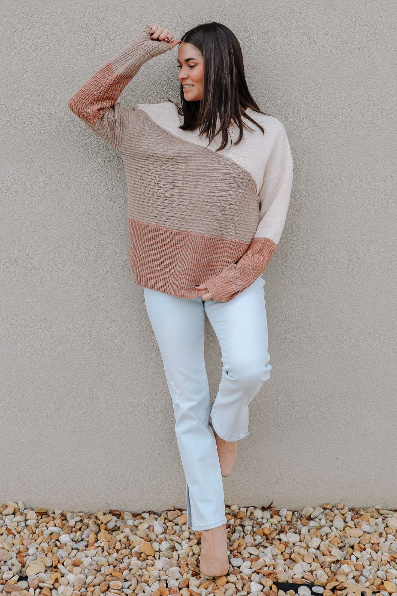 Layla Taupe Multi Long Sleeve Sweater - Image 2