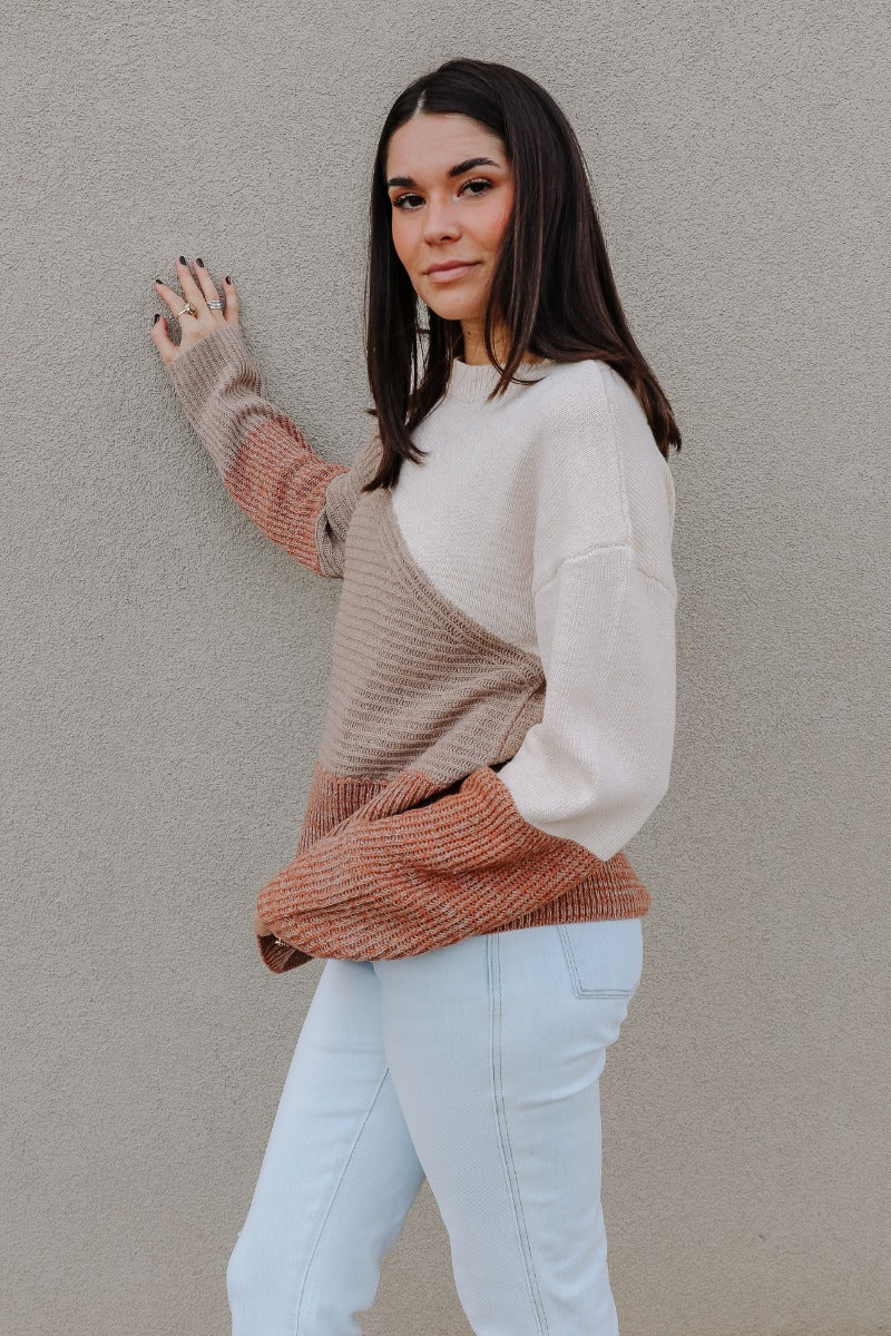 Layla Taupe Multi Long Sleeve Sweater - Image 6