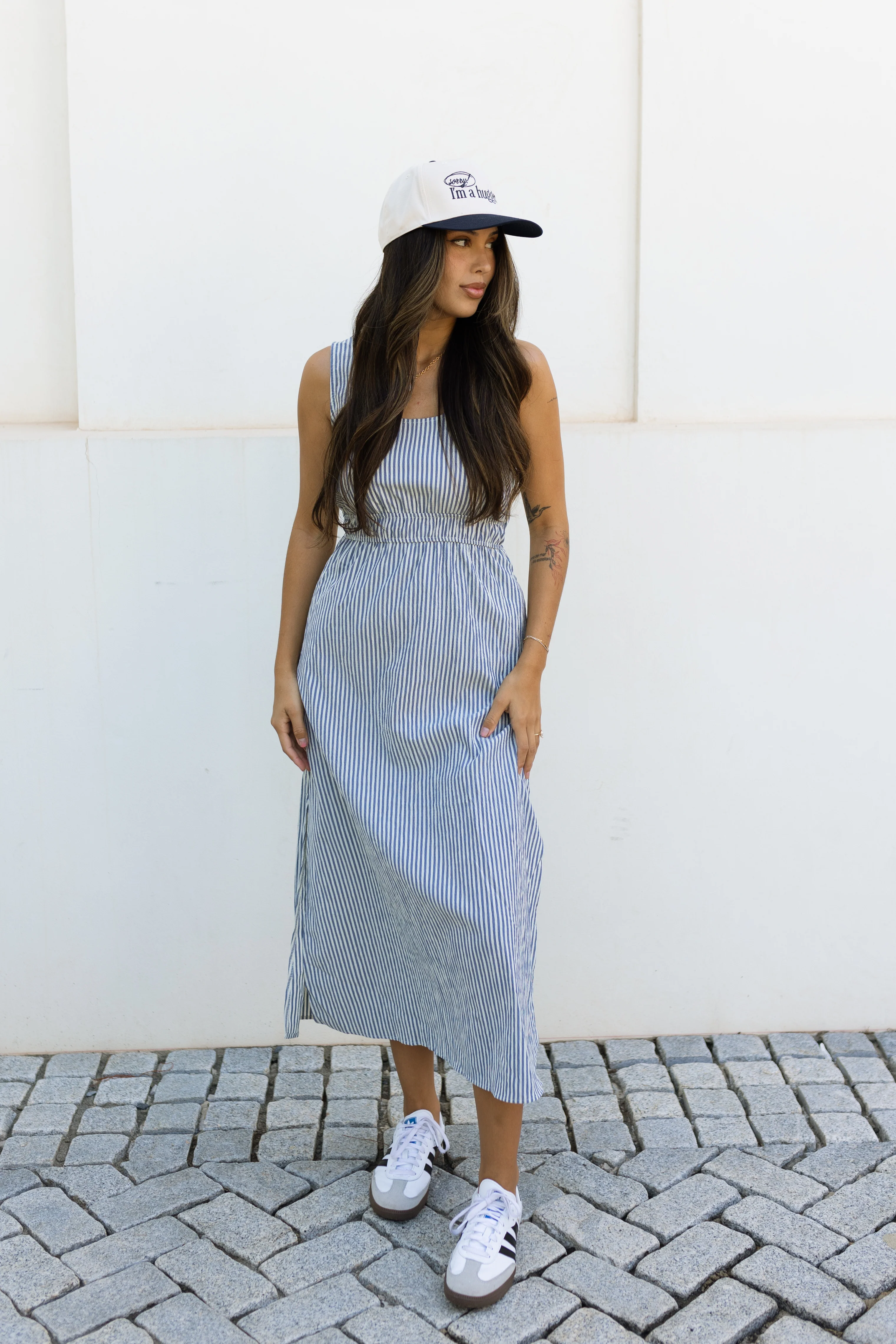 Layla White and Navy Striped Midi Dress - Image 3