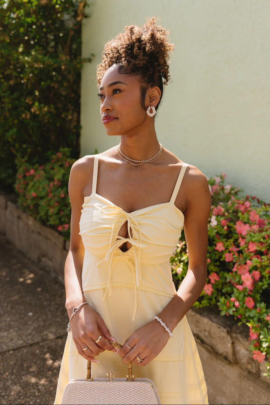 Layla Yellow Flare Midi Sleeveless Dress - Image 2