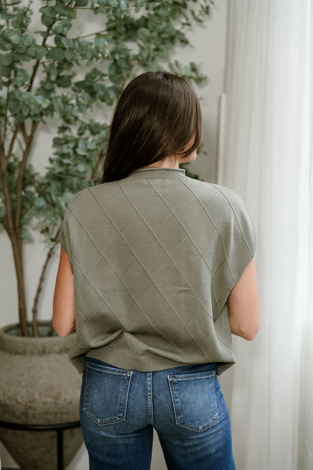 Lea Olive Criss-Cross Sleeveless Sweater - Image 7