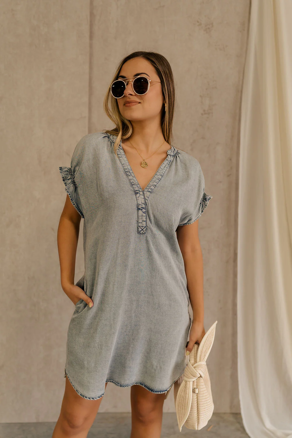 Leah Denim Wash Tencel Mini Dress - Image 3