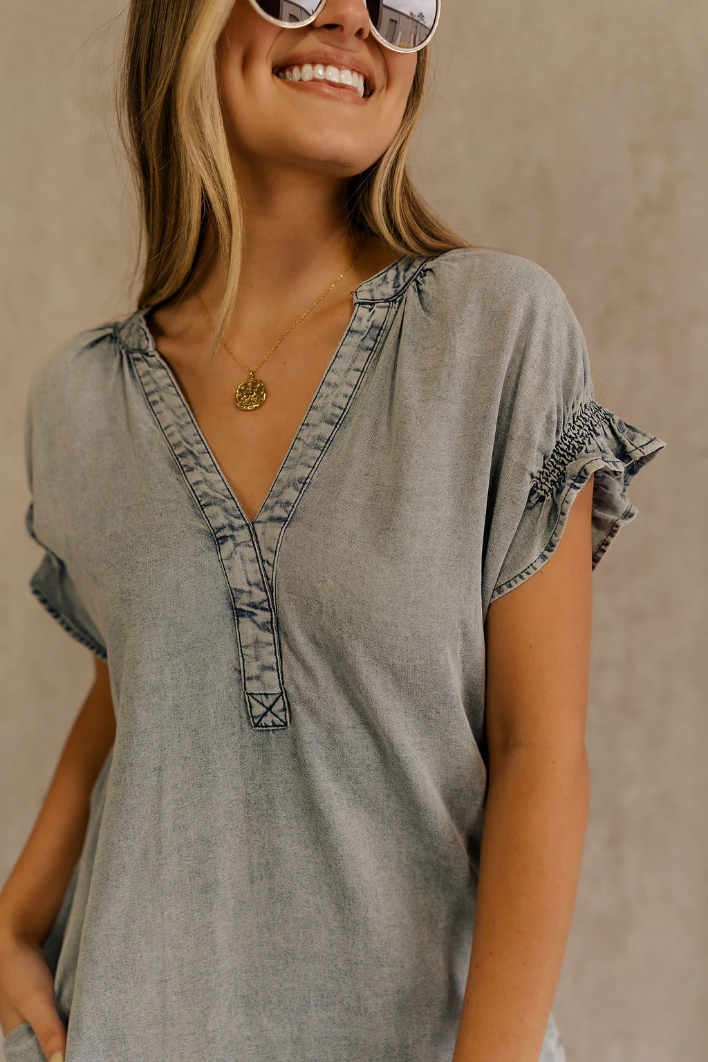 Leah Denim Wash Tencel Mini Dress - Image 4