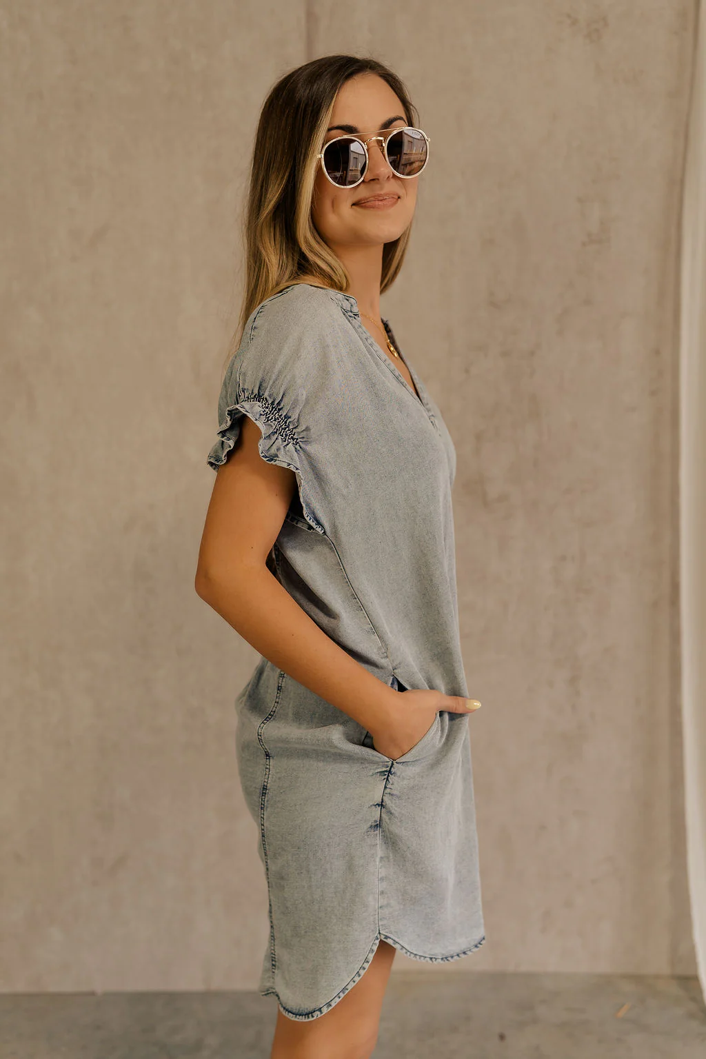 Leah Denim Wash Tencel Mini Dress - Image 7