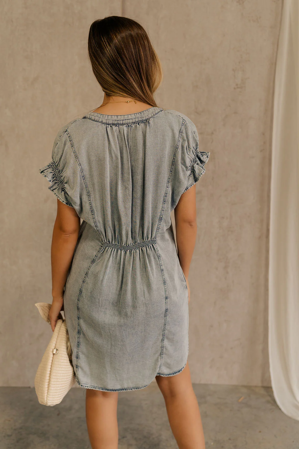 Leah Denim Wash Tencel Mini Dress - Image 8