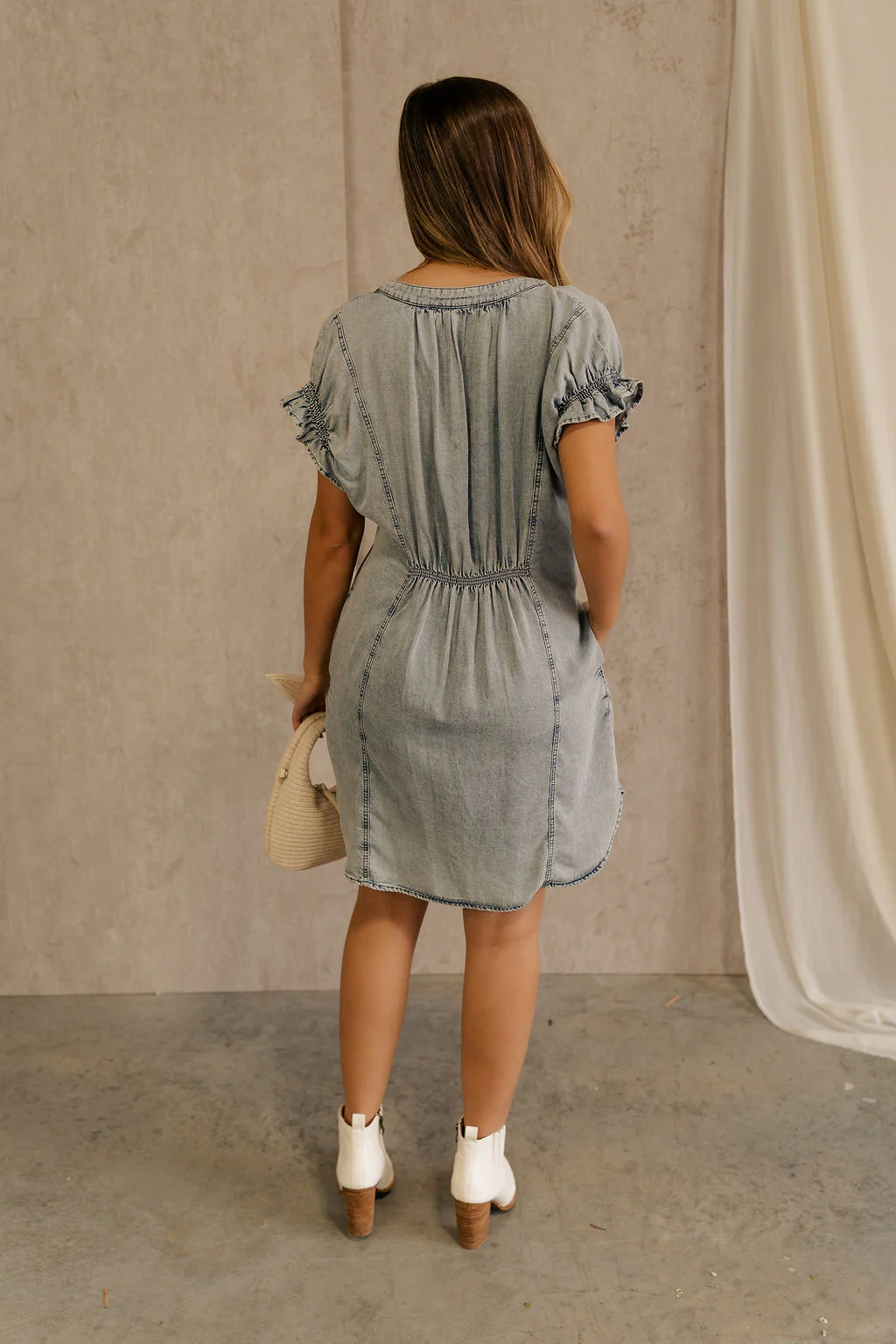 Leah Denim Wash Tencel Mini Dress - Image 9