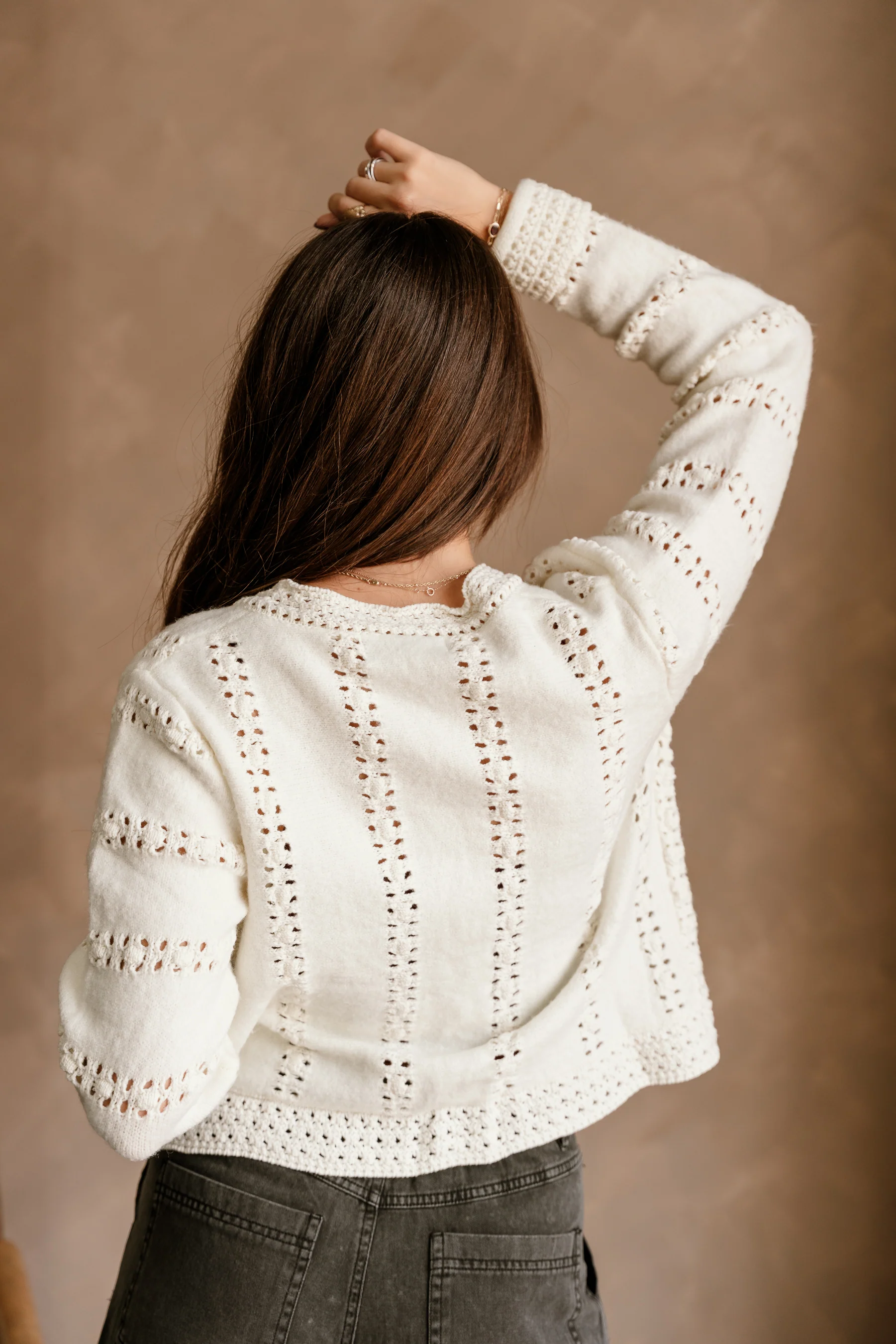 Leah Ivory Front Ties Cardigan - Image 7
