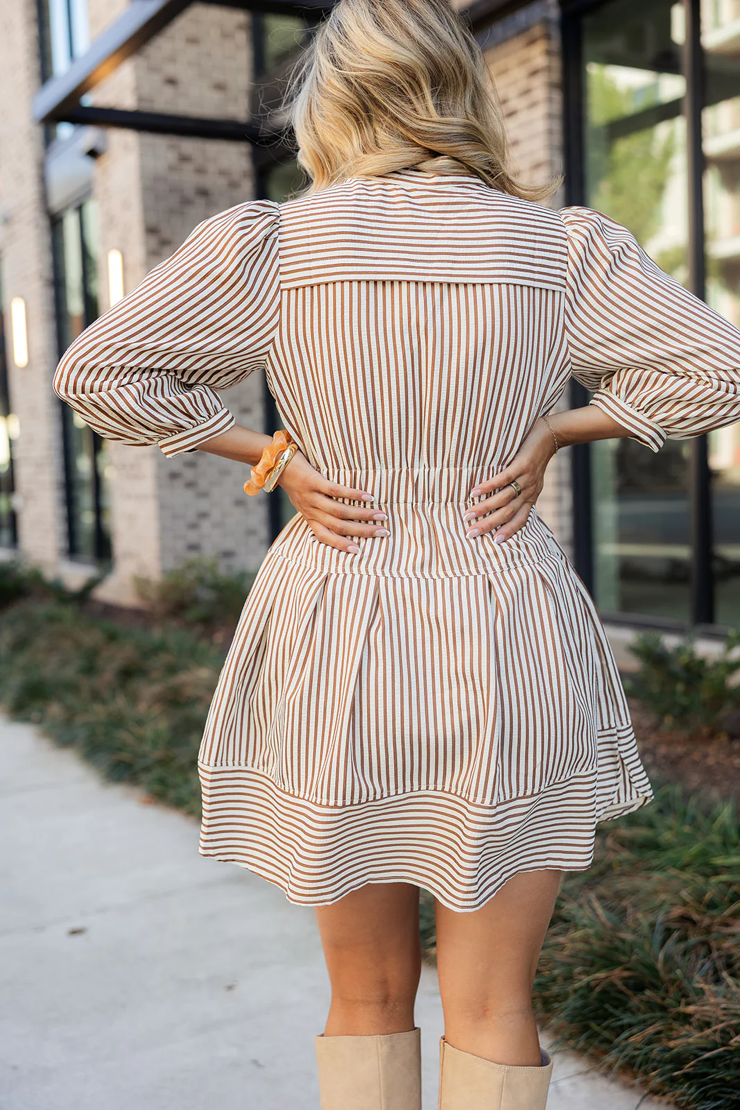 Leia Brown & Cream Stripe Mini Dress - Image 12