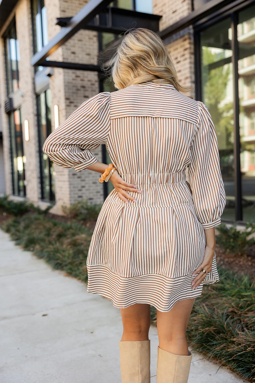 Leia Brown & Cream Stripe Mini Dress - Image 13