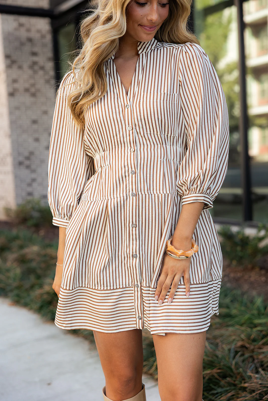 Leia Brown & Cream Stripe Mini Dress - Image 5
