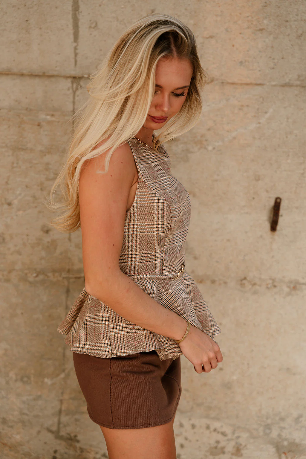 Leia Brown Multi Plaid Flare Tank - Image 8