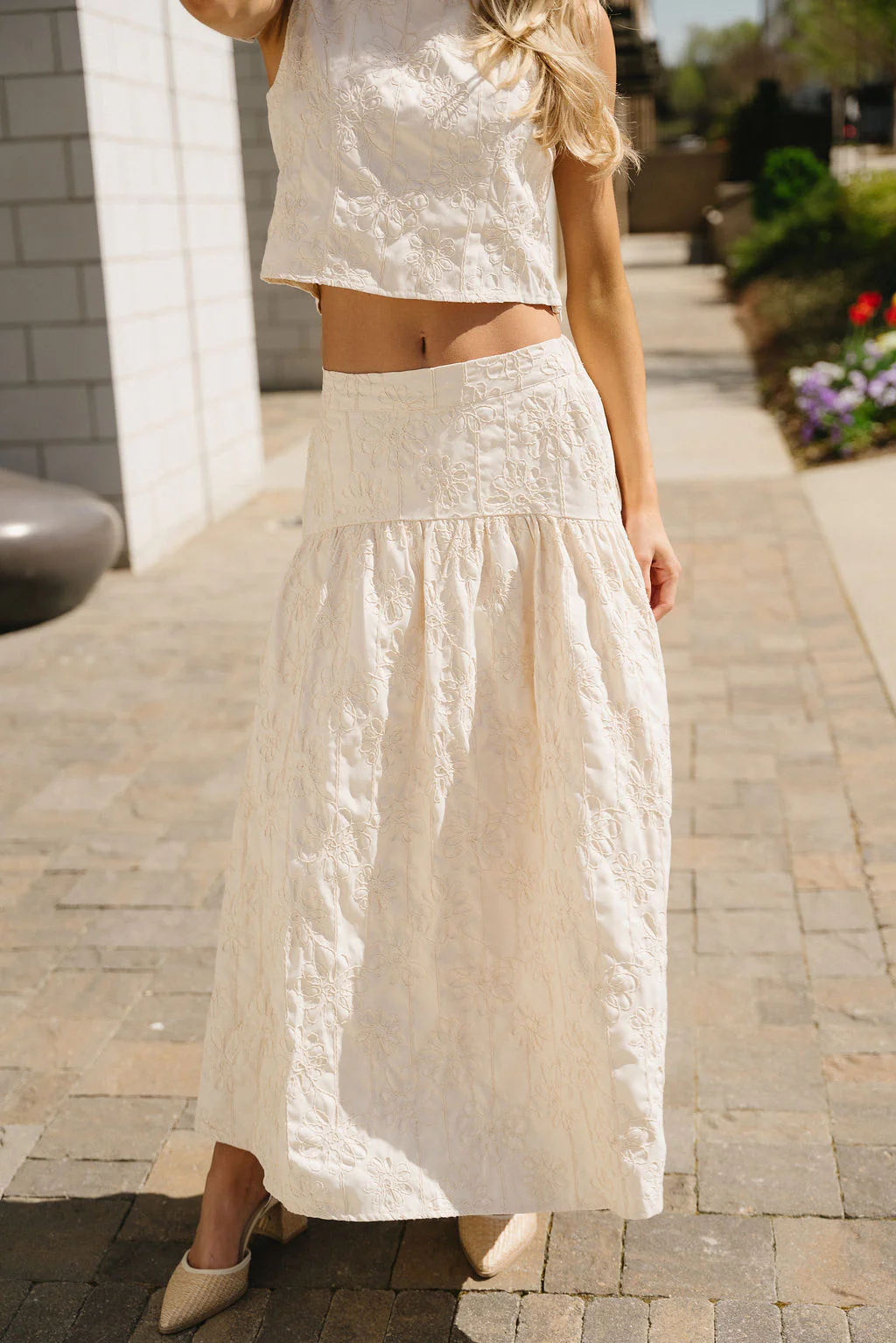 Leia Cream Monochrome Floral Midi Skirt