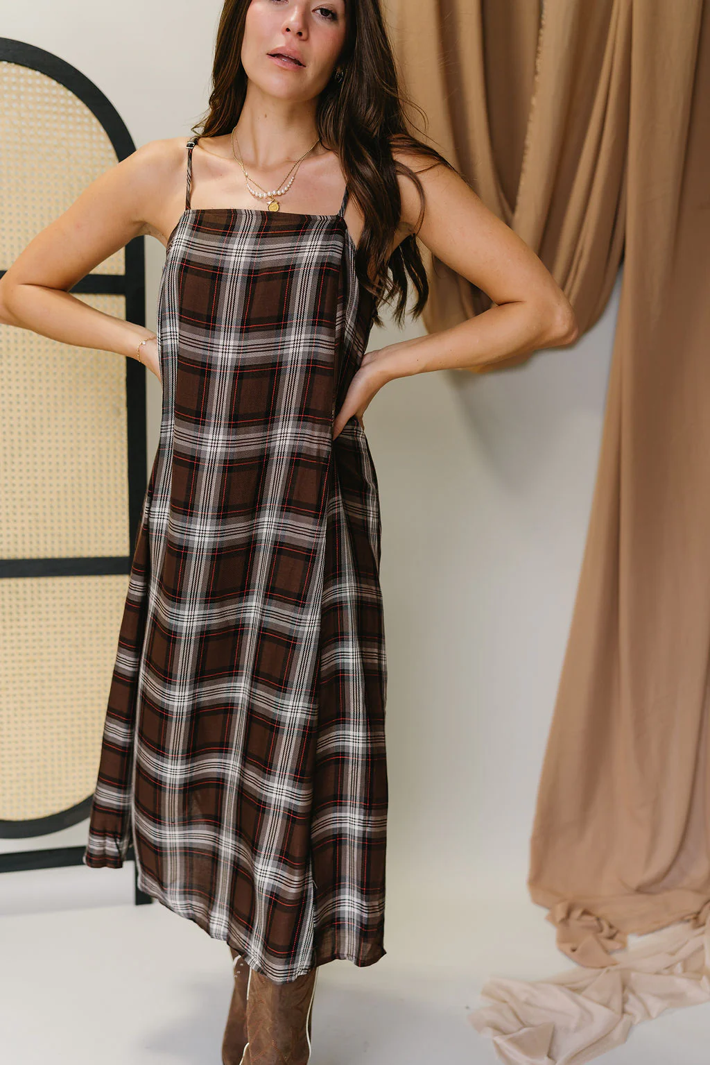 Leighton Brown Plaid Midi Dress - Image 3