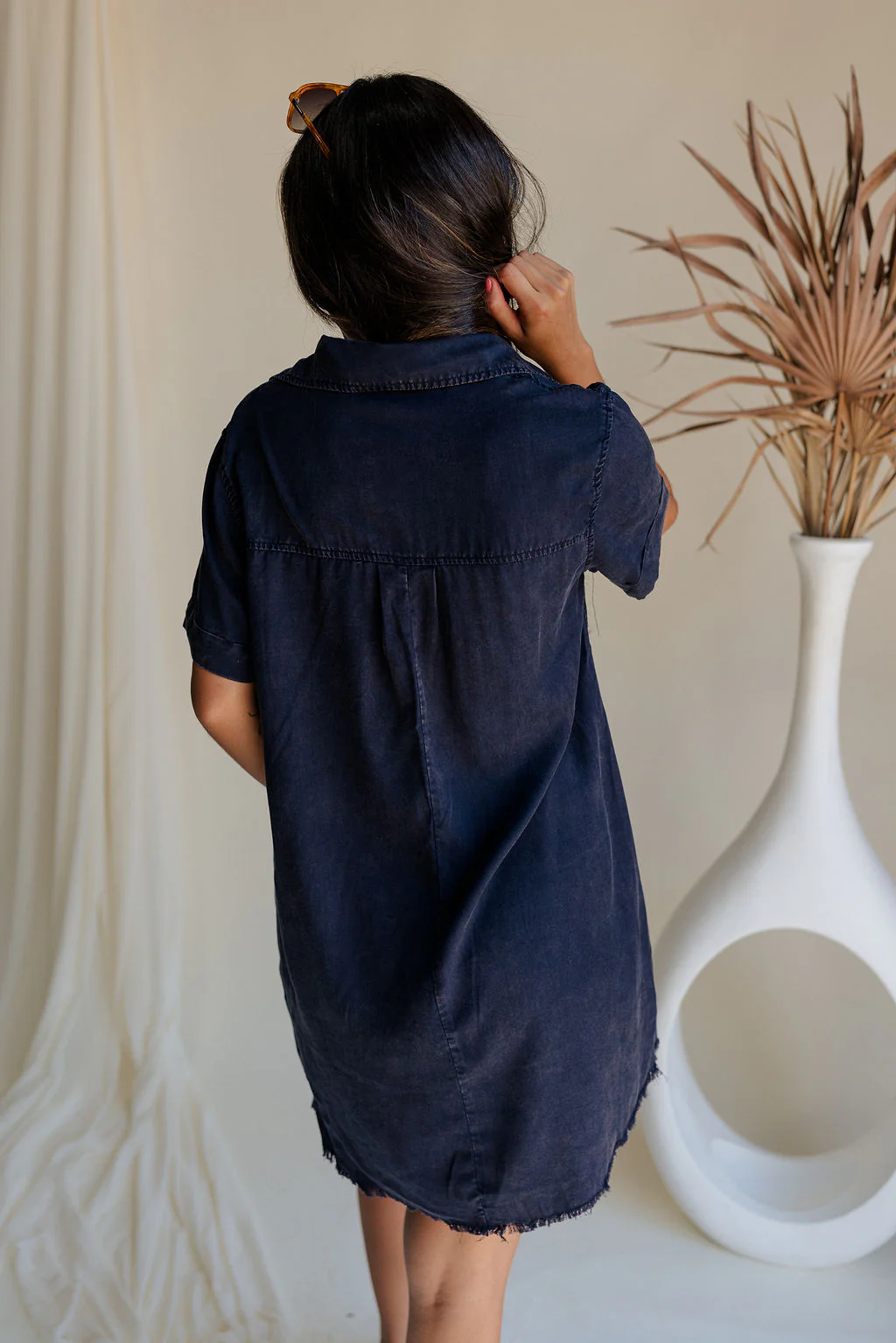 Leighton Navy Fray Short Sleeve Mini Dress - Image 4