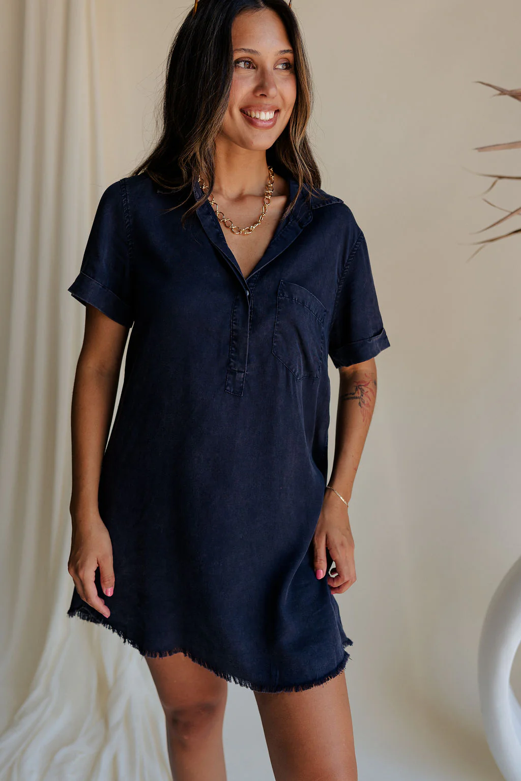Leighton Navy Fray Short Sleeve Mini Dress - Image 7